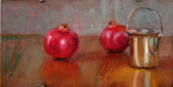 Pomegranates and the Silver Jar, 12x6", by Jeffrey Smith