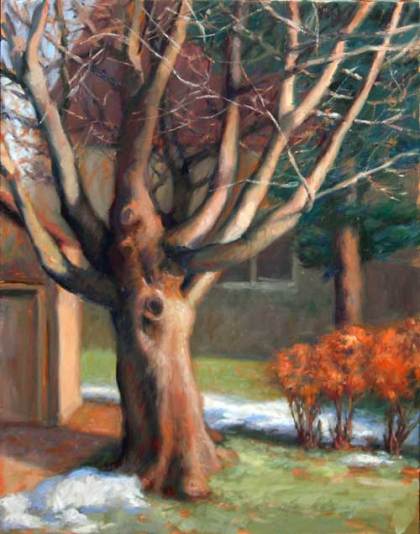 Backyard Tree, studio painting, 28x22", oil on linen, Jeffrey Smith