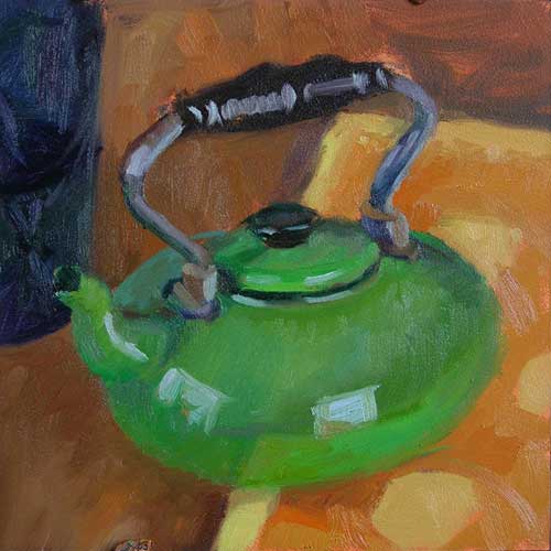 Green Tea Kettle, oil on panel, 6x6" jeffrey Smith