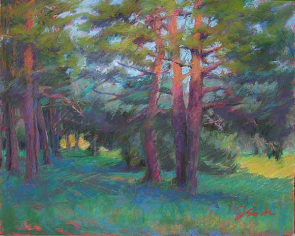 Pine Tree Clearing, 20x16", pastel on panel, by Jeffrey Smith, work in progress