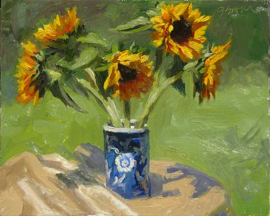 Sunflowers Plein Air, 8x10", oil on gessoed panel, by Jeffrey Smith